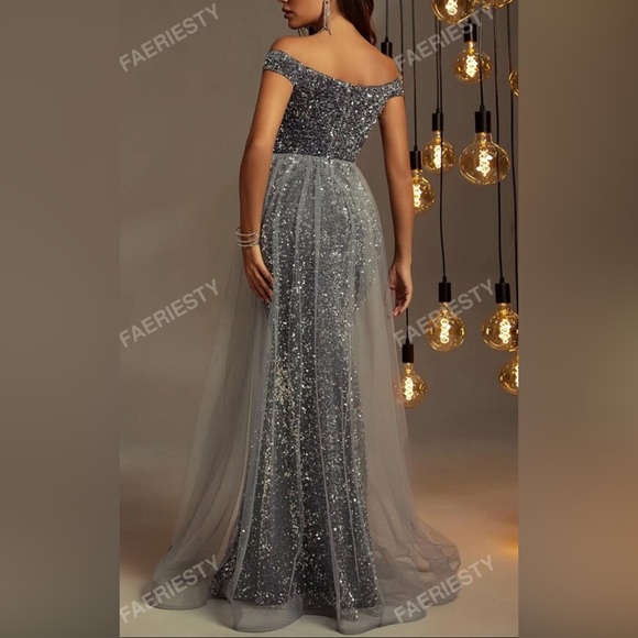 Off shoulder gown with overlay skirt NWOT - Picture 4 of 11